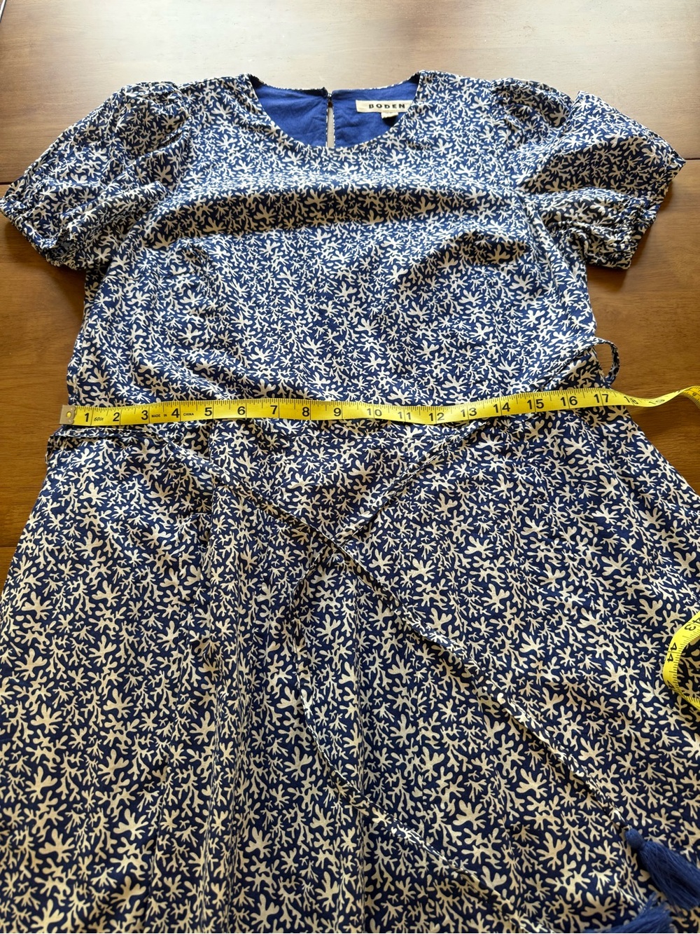 Boden Blue and White Floral Tie-Waist Casual Dress Size 6Long - Picture 9 of 14